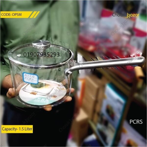 Glass cooking pot with still handle- 1.5 liter - Image 1
