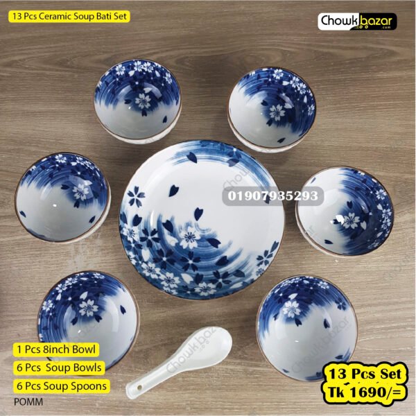 13 Pcs Ceramic Soup Bati Set blue - Image 1