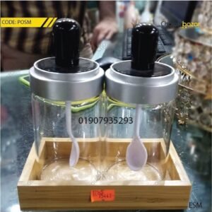 2 PCS GLASS SPICE JAR SET WITH WOODEN TRAY