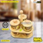 3 Pcs Glass jar With Wooden Moving Stand