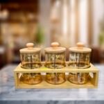 3 Pcs Glass Jar With Wooden Stand - Image 2