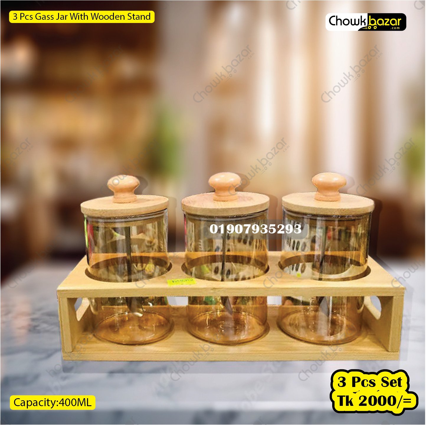 3-Pcs-Jass-jar-With-Wooden-Stand.jpg 3 Pcs Glass Jar With Wooden Stand - Image 1