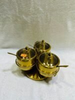 3 Pcs Stainless Steel Golden Spice Jar with Revolving Stand - Image 2