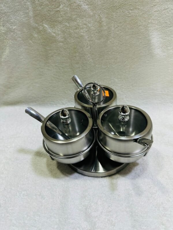 4 Pcs Stainless Steel Golden Spice Jar with Revolving Stand - Image 2