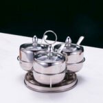 4 Pcs Stainless Steel Golden Spice Jar with Revolving Stand