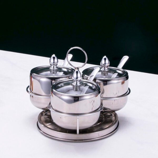 4 Pcs Stainless Steel Golden Spice Jar with Revolving Stand - Image 1