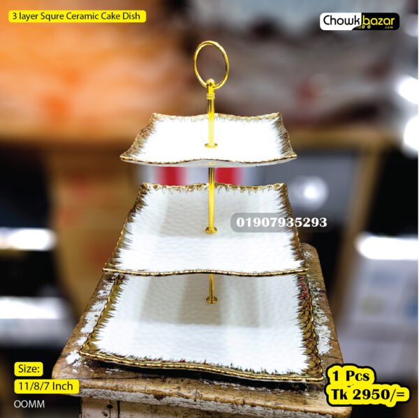 3 layer Squre Ceramic Cake Dish - Image 1