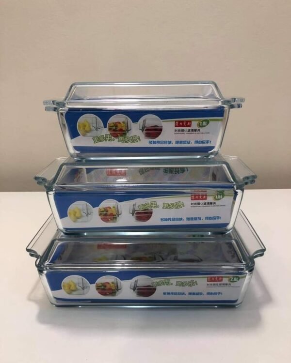 3pcs Rectangular serving dish with lid - Image 2