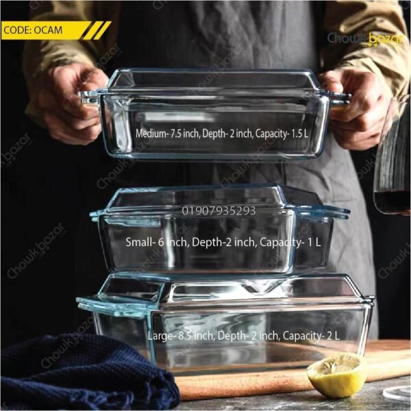 3pcs Rectangular serving dish with lid - Image 4