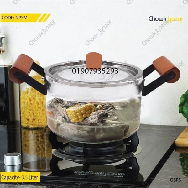 Glass casserole with wooden handle- 3.5 liter - Image 1