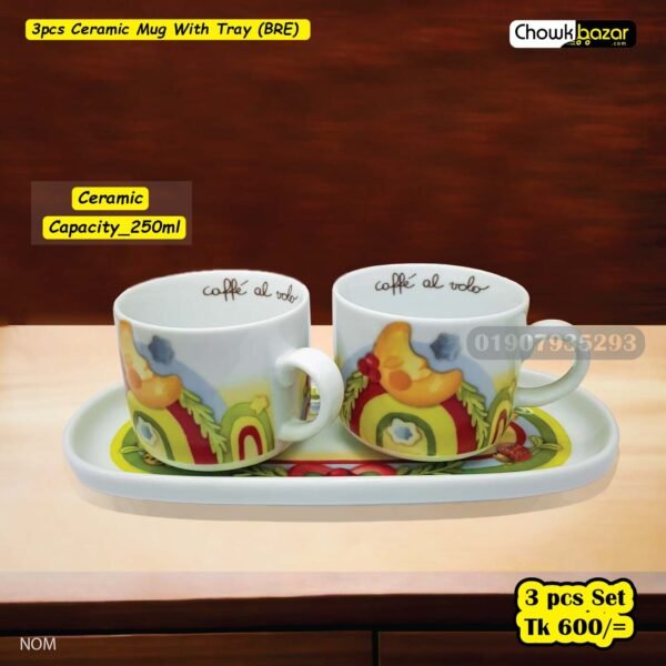 3pcs Ceramic Mug With Tray (BRE) - Image 1