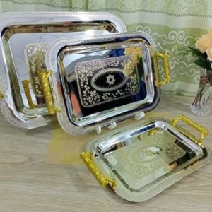 3 Pcs Stainless Steel Serving Tray Set