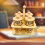 4 Pcs Glass ajar With Wooden Moving Stand - Image 2