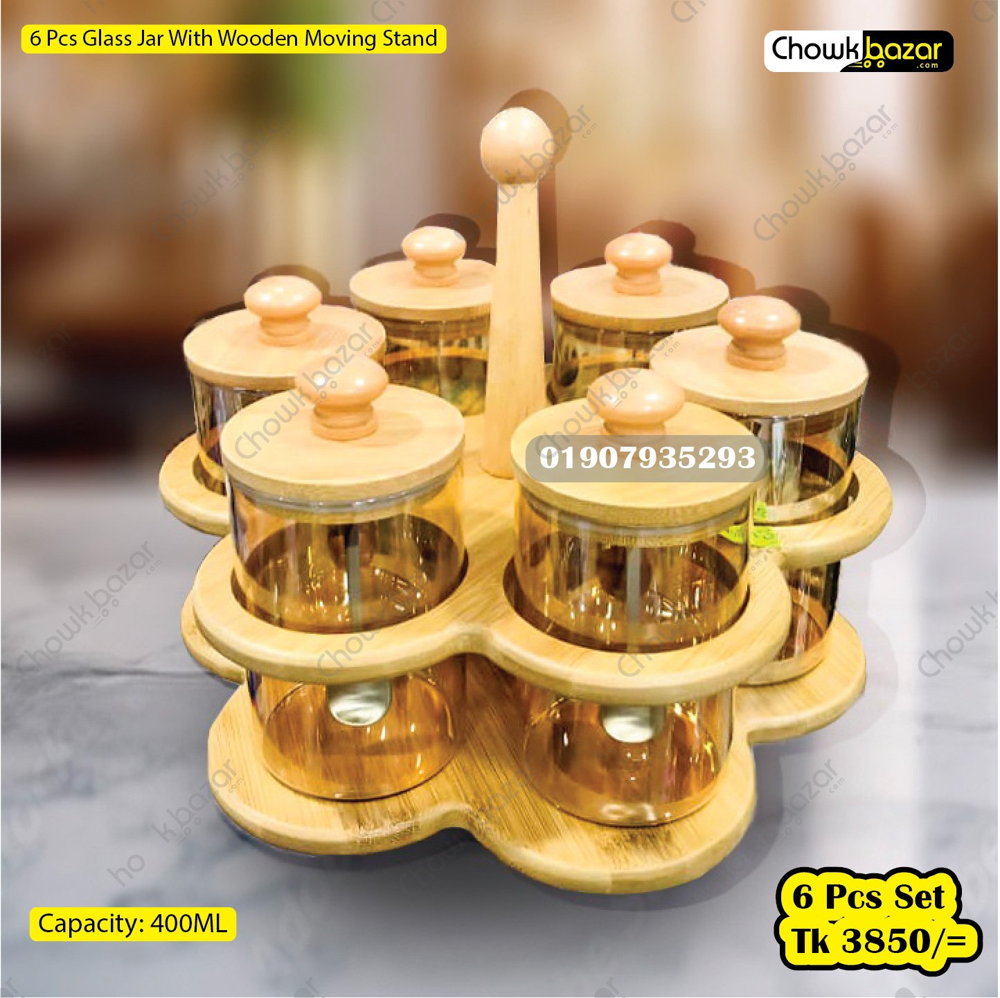 6-Pcs-Jass-jar-With-Wooden-Moving-Stand-01.jpg 6 Pcs Glass Jar With Wooden Moving Stand - Image 1