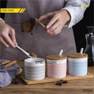 Ceramic spice jar set with Spoon and bamboo tray