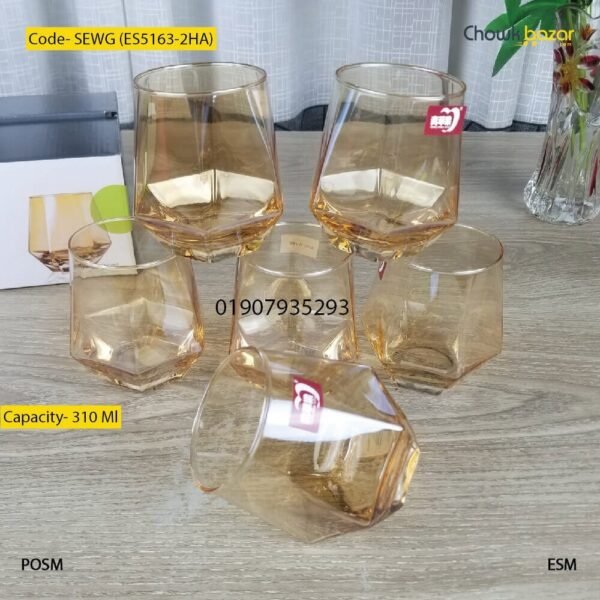 Diamond cut glass golden 6 pcs set- SEWG (ES5163-2HA) - Image 1