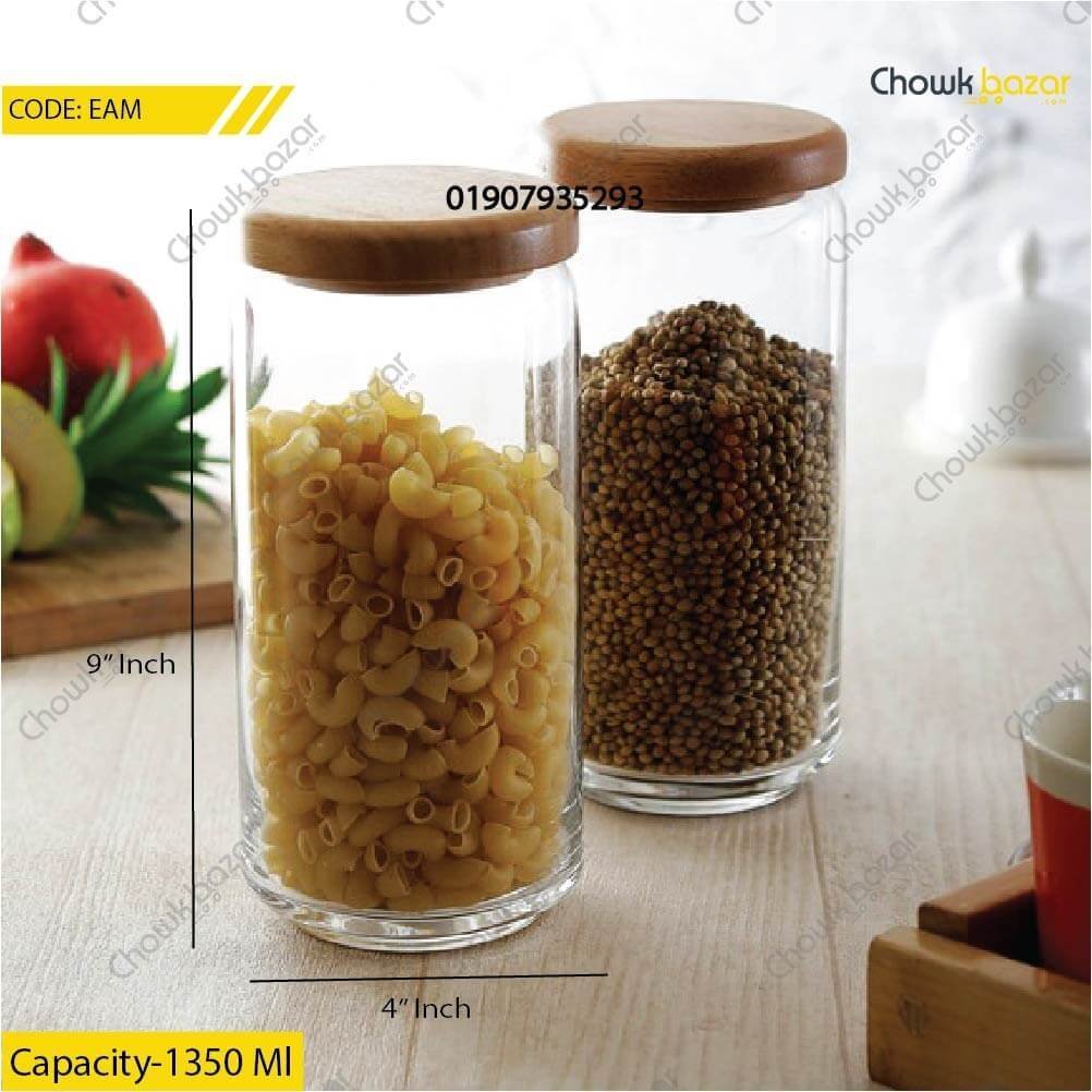 GREEN-APPLE-GLASS-JAR-WITH-WOODEN-LID-1350-ML.jpg Airtight glass jar- 1350ml - Image 1