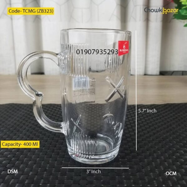 Glass water mug 440 ml- TCMG (ZB323) - Image 1