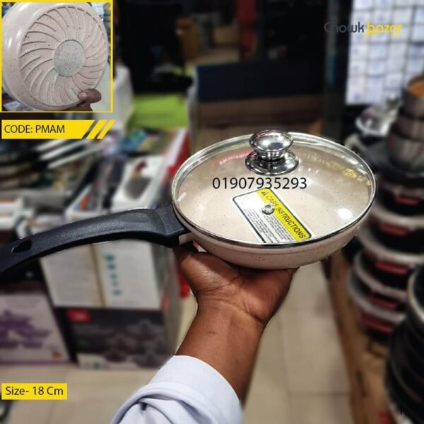 Granite coated frypan with lid- 18 cm - Image 1