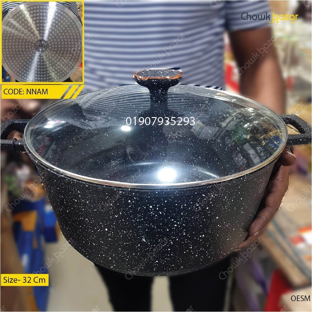 Jio-granite-coated-saucepan-with-lid-32-cm.jpg Saucepan Marble coating Jio Brand 32cm(SI) - Image 1