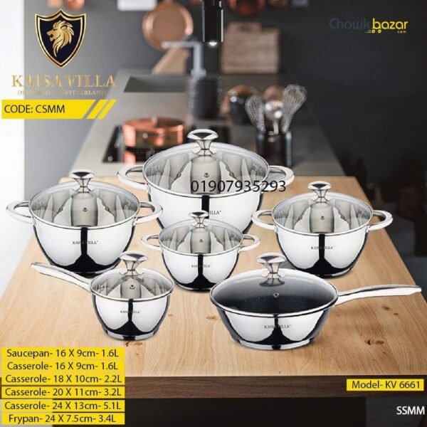 Kaisa villa stainless steel cooking set 12 pcs- KV 6661 - Image 1