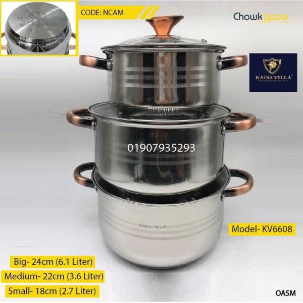 Kaisa villa stainless steel cooking set- 6 Pcs- kv6608 - Image 1