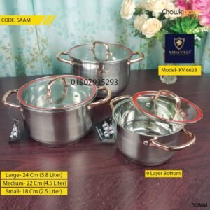 Kaisa villa stainless steel cooking set with lid- 6 pcs (kv 6628)