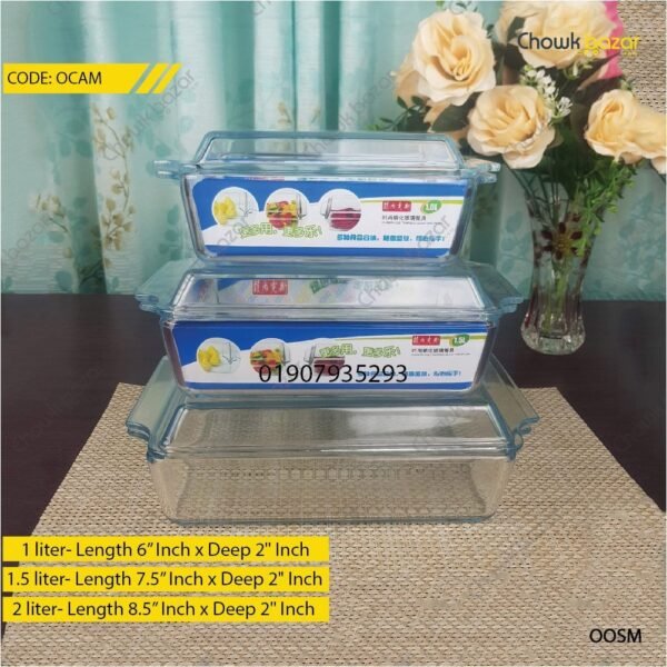 3pcs Rectangular serving dish with lid - Image 1
