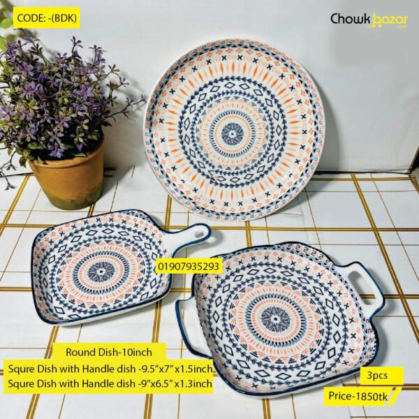3 pcs Round Squre Serving dish(BDK) - Image 1