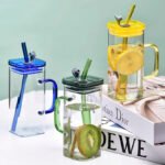 Squre Glass Drinking Juice Mug With Straw - Image 2