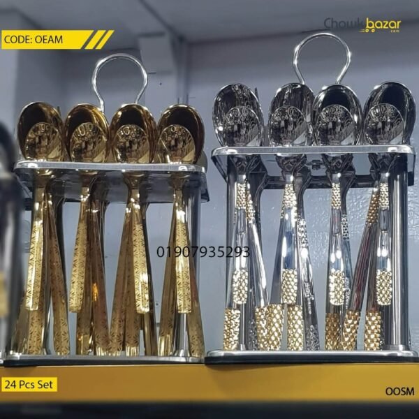 Stainless steel cutlery set with holder- 24 pcs - Image 1