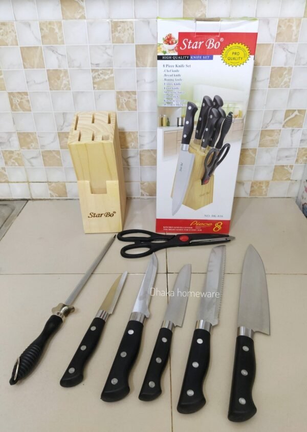 Stainless steel knife set with holder 8 pcs- KAKS - Image 2