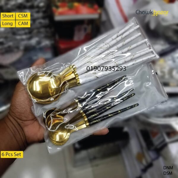 Stainless steel spoon set with ceramic handle - Image 1