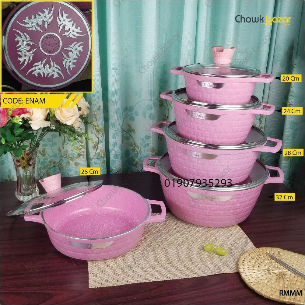 Unique-granite-coated-cooking-set-with-lid-10-pcs.jpg Unique granite coated cooking set with lid- 10 pcs - Image 1