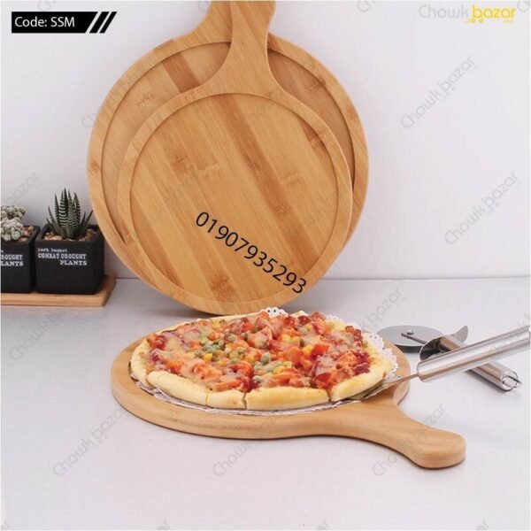 Wooden pizza serving tray round - Image 1