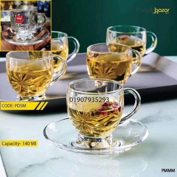 Yujing glass cup set with saucer - Image 1
