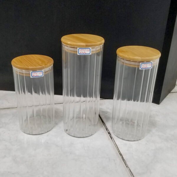air tight glass fruit containers with wooden lid - Image 2