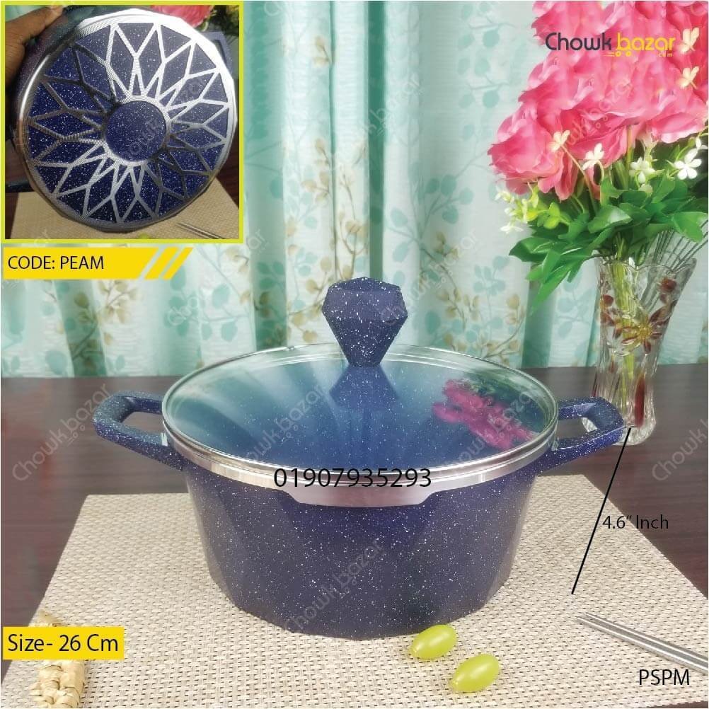 houchu-granite-coated-casserole-with-glass-lid-26-cm.jpg Houchu granite coated casserole with glass lid- 26 cm - Image 1