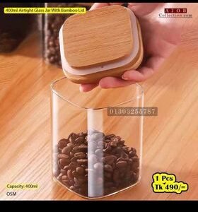 500ml square glass jar wooden lid RH