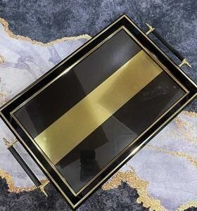 Turkey Serving trey Glass and wood 19/11.5