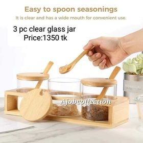 3pcs spice jar wooden lid with stand HR