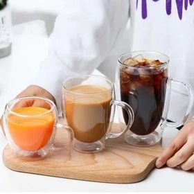 Double wall glass coffee mug medium size