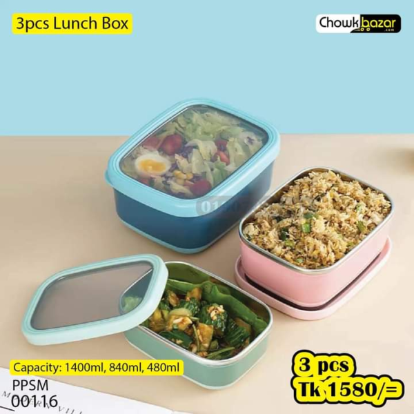 3Pcs  Tedemei Lunch Box Square - Image 1