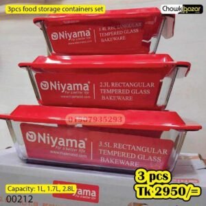 3pcs rectanguar serving dish with P/lid 00212
