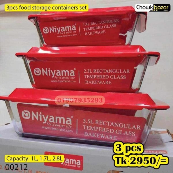 3pcs rectanguar serving dish with P/lid 00212 - Image 1