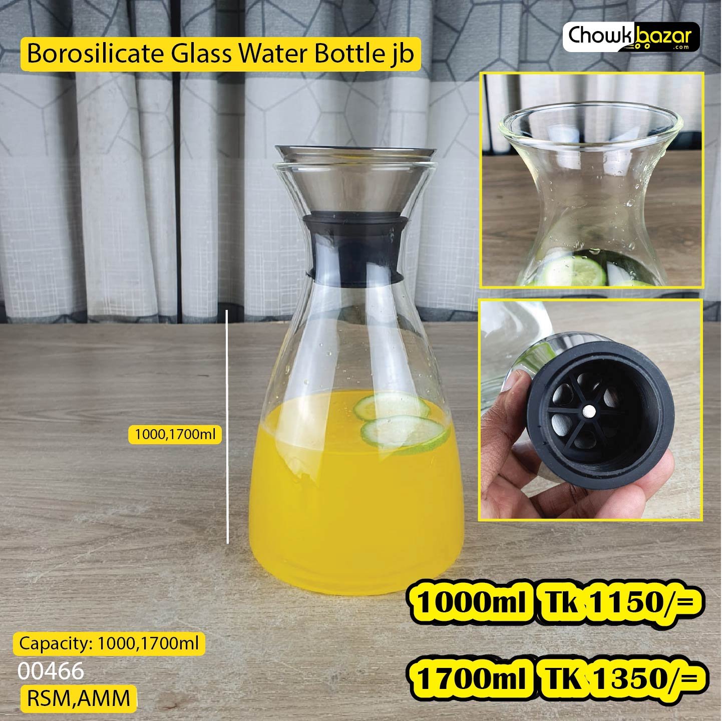 Borosilicate Glass Water Bottle jb 00466 borosilicate glass water battle jb 00466 - Image 1