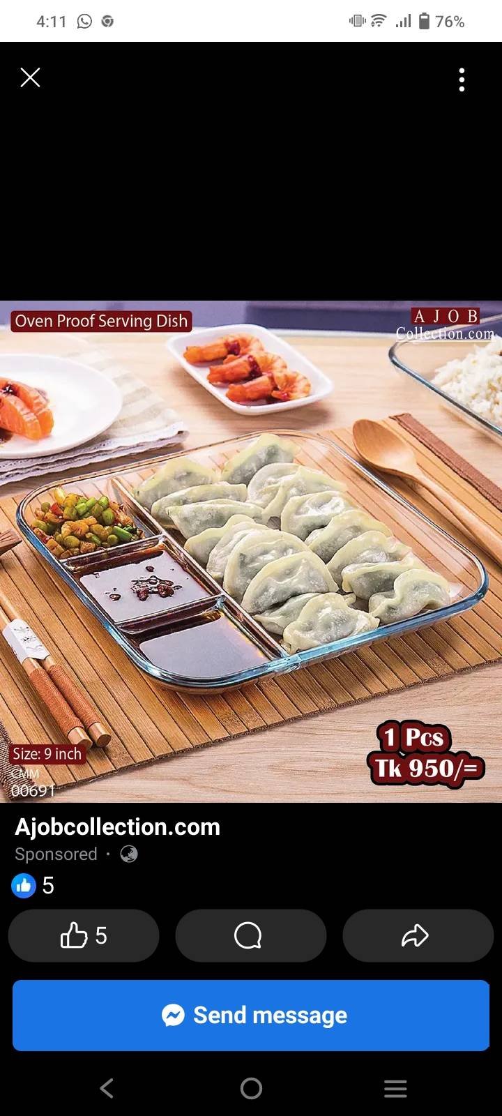 473544826_650470304217776_1832556091768041431_n 9Inchi Square Oven Proof Divaider Dish 00691 - Image 1