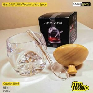 Glass Salt Pot With Wooden Lid And Spoon 00959