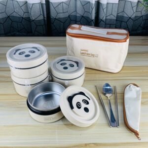 4Pcs Stainless steel Lunch box with bag (PANDA)