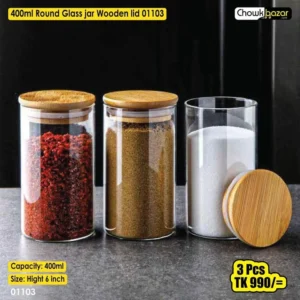 400ml glass Round jar wooden lid 4pcs 01103